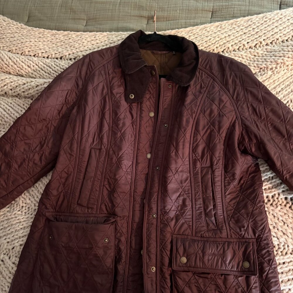 Barbour Quilted Maroon Brown Jacket with Corduroy Collar - Picture 2 of 6